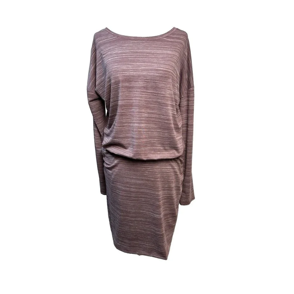 Athleta VTG Ruched Sides Long Sleeve Heathered Plum Stretch Comfort Dress Size M